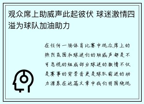 观众席上助威声此起彼伏 球迷激情四溢为球队加油助力